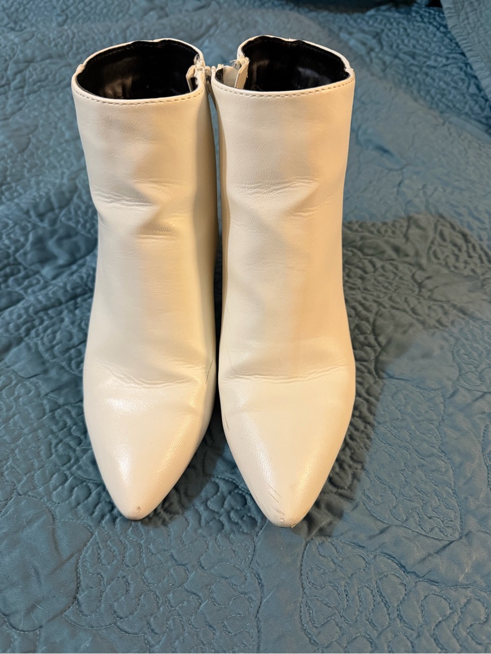BAMBOO White Pointed Toe Ankle Booties with Side Zip
